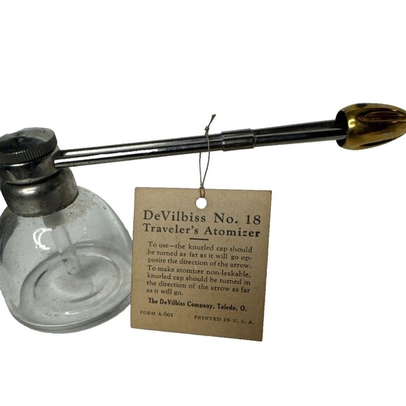 DeVilbiss  No 18 Traveler's Atomizer Glass Spray Bottle In Original Box NO Bulb - Picture 2 of 15